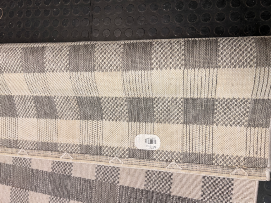 Grey and White Checkered Flat-Weave Floor Rug — Fair Used Condition