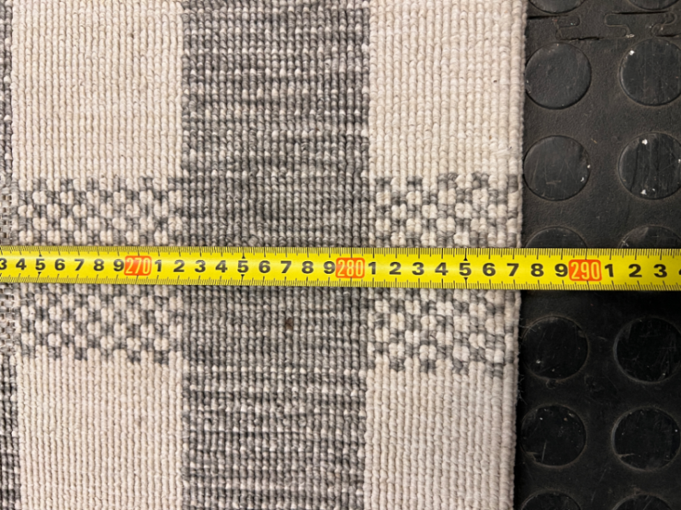 Grey and White Checkered Flat-Weave Floor Rug — Fair Used Condition