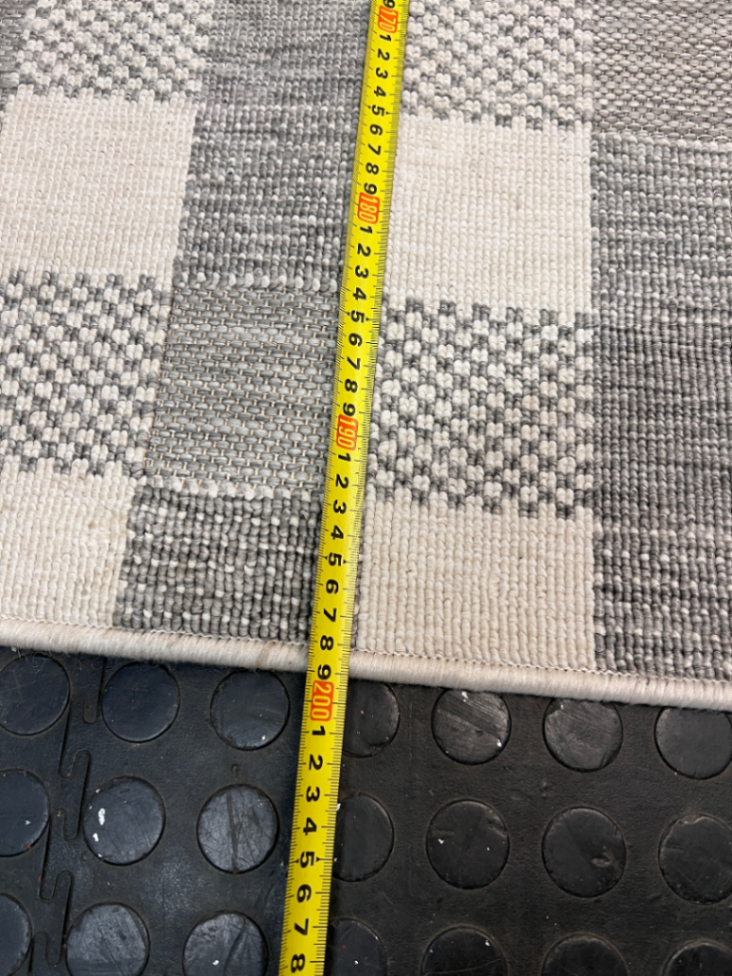 Grey and White Checkered Flat-Weave Floor Rug — Fair Used Condition