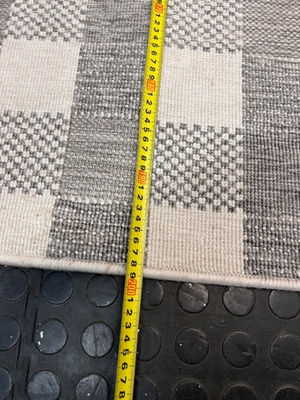 Grey and White Checkered Flat-Weave Floor Rug — Fair Used Condition