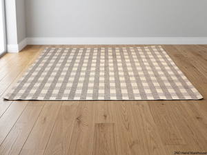 Grey and White Checkered Flat-Weave Floor Rug — Fair Used Condition
