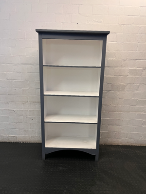 Grey and White Four-Tier Wooden Bookshelf — Good Condition