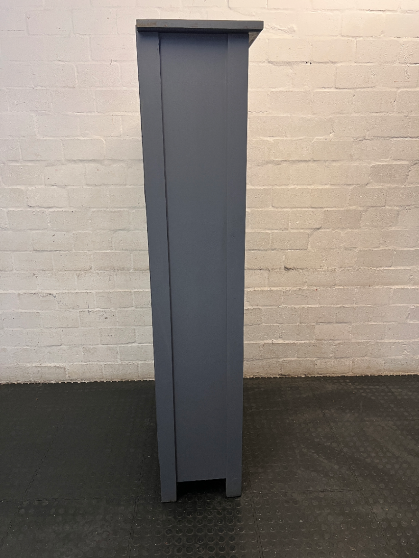 Grey and White Four-Tier Wooden Bookshelf — Good Condition