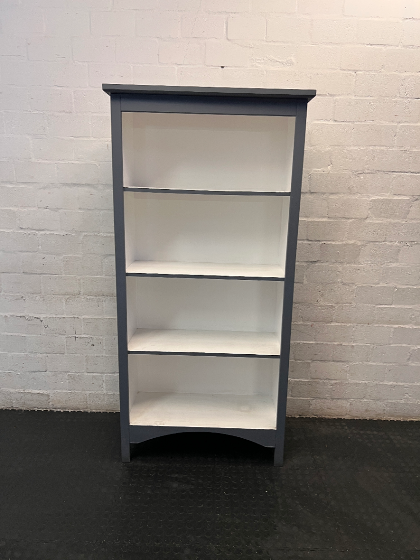 Grey and White Four-Tier Wooden Bookshelf — Good Condition