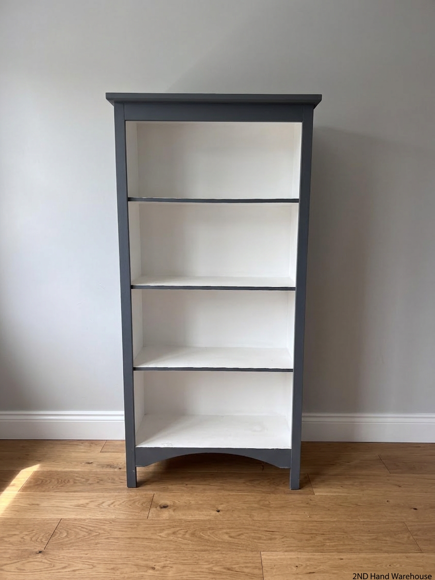 Grey and White Four-Tier Wooden Bookshelf — Good Condition