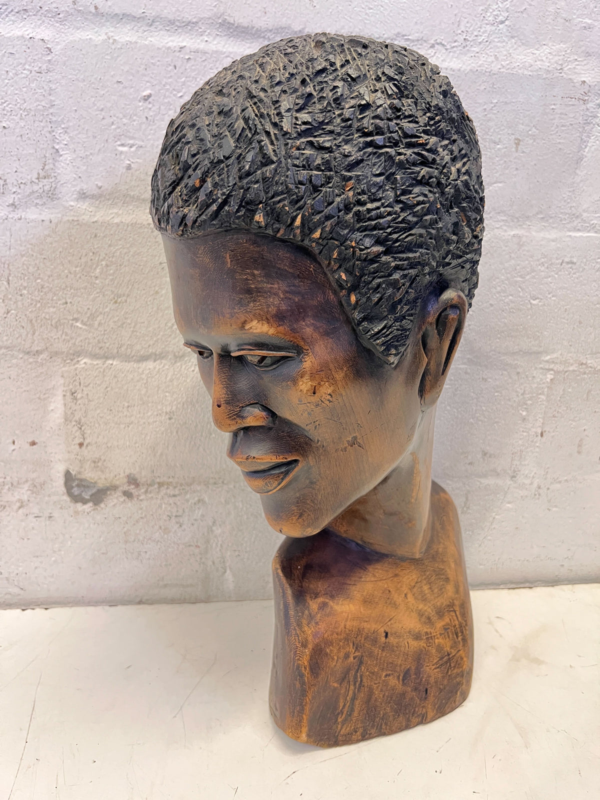 Hand-Carved Wooden Bust | Vintage Art Sculpture