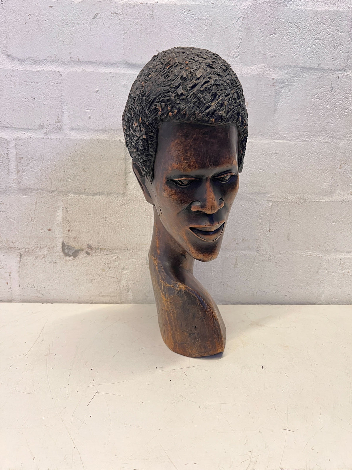 Hand-Carved Wooden Bust | Vintage Art Sculpture
