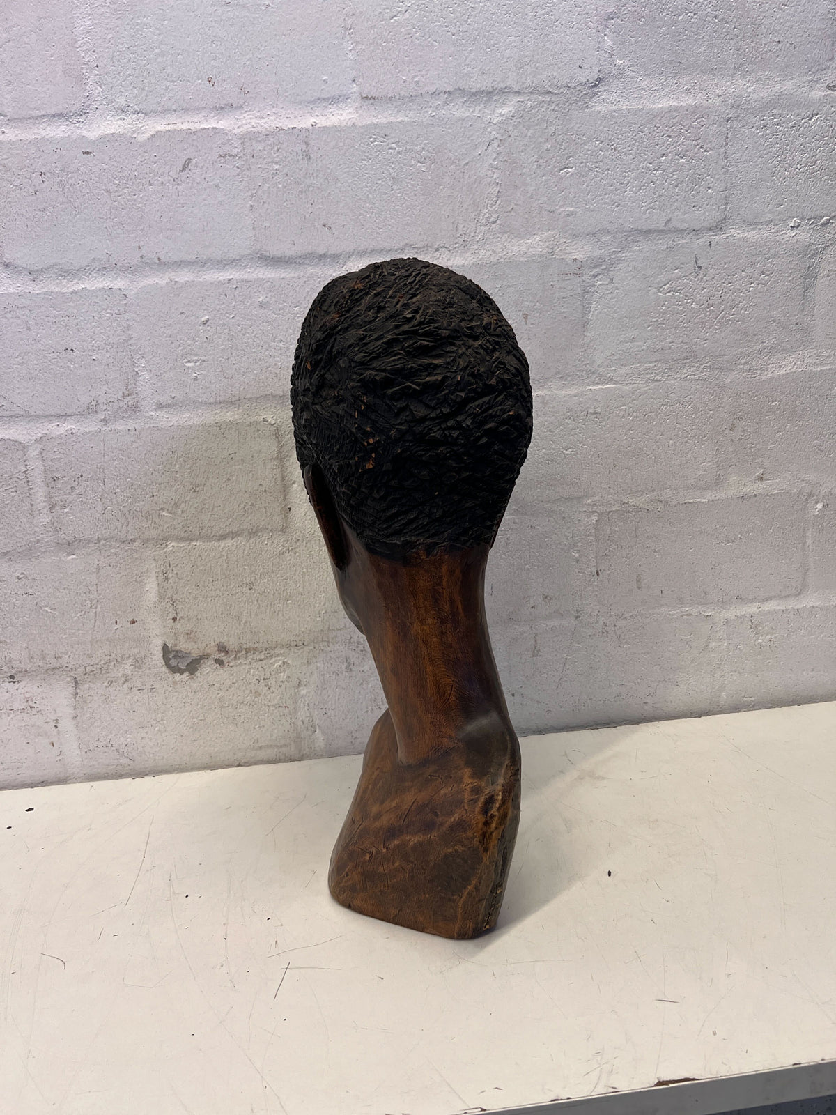 Hand-Carved Wooden Bust | Vintage Art Sculpture