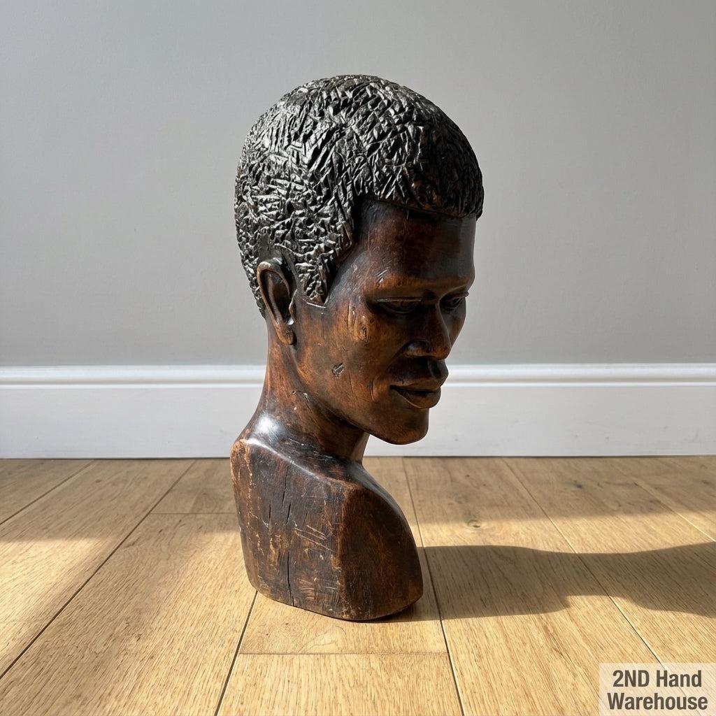 Hand-Carved Wooden Bust | Vintage Art Sculpture