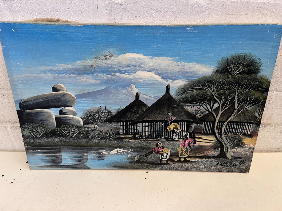 Hand-Painted South African Landscape Art with Minor Damage - 2ndhandwarehouse.com