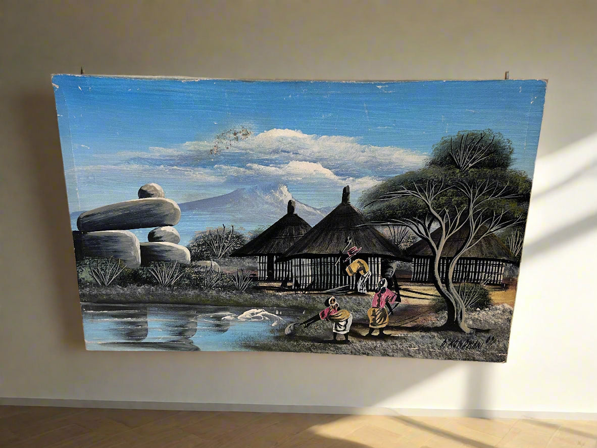 Hand-Painted South African Landscape Art with Minor Damage - 2ndhandwarehouse.com