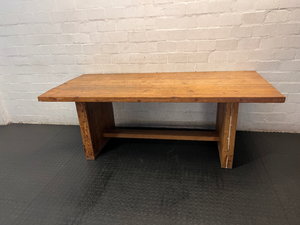 Hardwood Sealed Dining Table with Pedestal Legs — Used Good Condition - No Repairs Required - 2ndhandwarehouse.com
