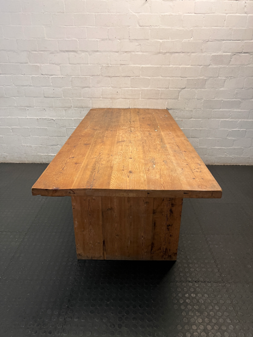 Hardwood Sealed Dining Table with Pedestal Legs — Used Good Condition - No Repairs Required - 2ndhandwarehouse.com