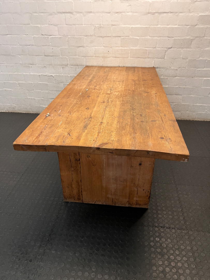 Hardwood Sealed Dining Table with Pedestal Legs — Used Good Condition - No Repairs Required - 2ndhandwarehouse.com