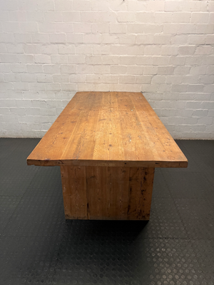 Hardwood Sealed Dining Table with Pedestal Legs — Used Good Condition - No Repairs Required - 2ndhandwarehouse.com