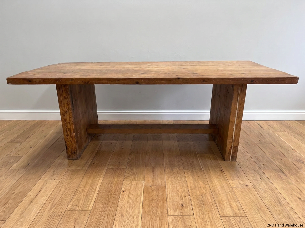 Hardwood Sealed Dining Table with Pedestal Legs — Used Good Condition - No Repairs Required - 2ndhandwarehouse.com