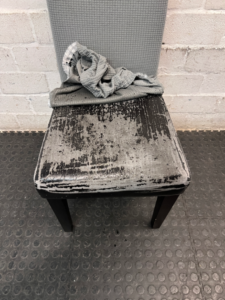 High Back Dining Chair with Charcoal Grey Fabric Cover — Damaged Condition