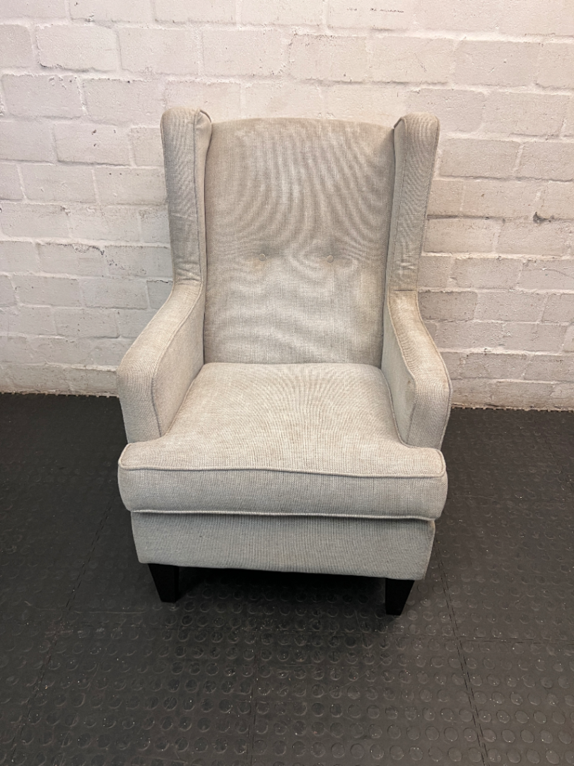 High Back Upholstered Wingchair in Light Grey — Good Working Order