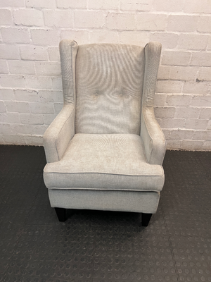 High Back Upholstered Wingchair in Light Grey — Good Working Order