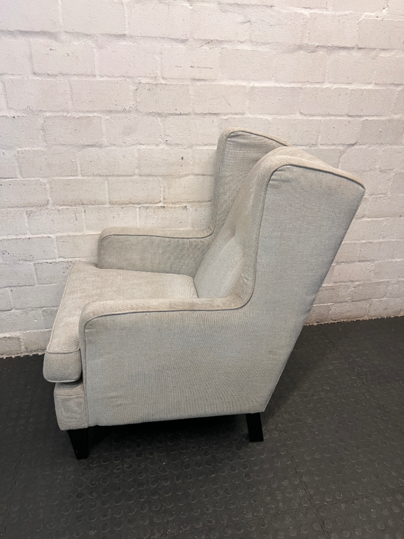 High Back Upholstered Wingchair in Light Grey — Good Working Order