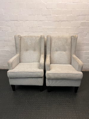 High Back Upholstered Wingchair in Light Grey — Good Working Order