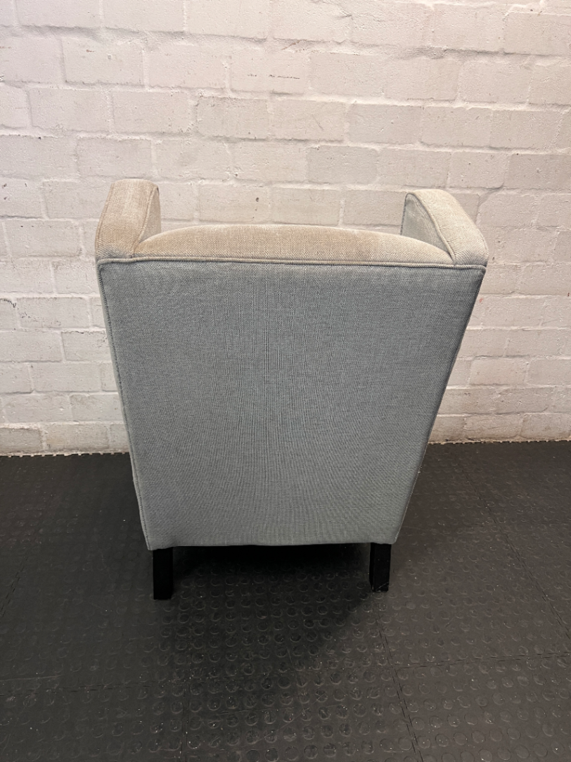 High Back Upholstered Wingchair in Light Grey — Good Working Order