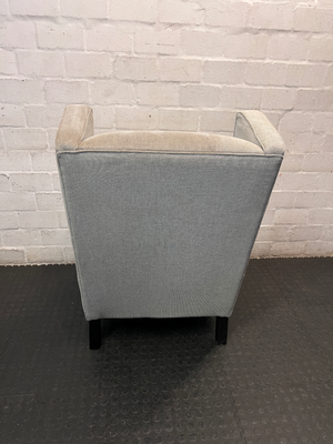 High Back Upholstered Wingchair in Light Grey — Good Working Order