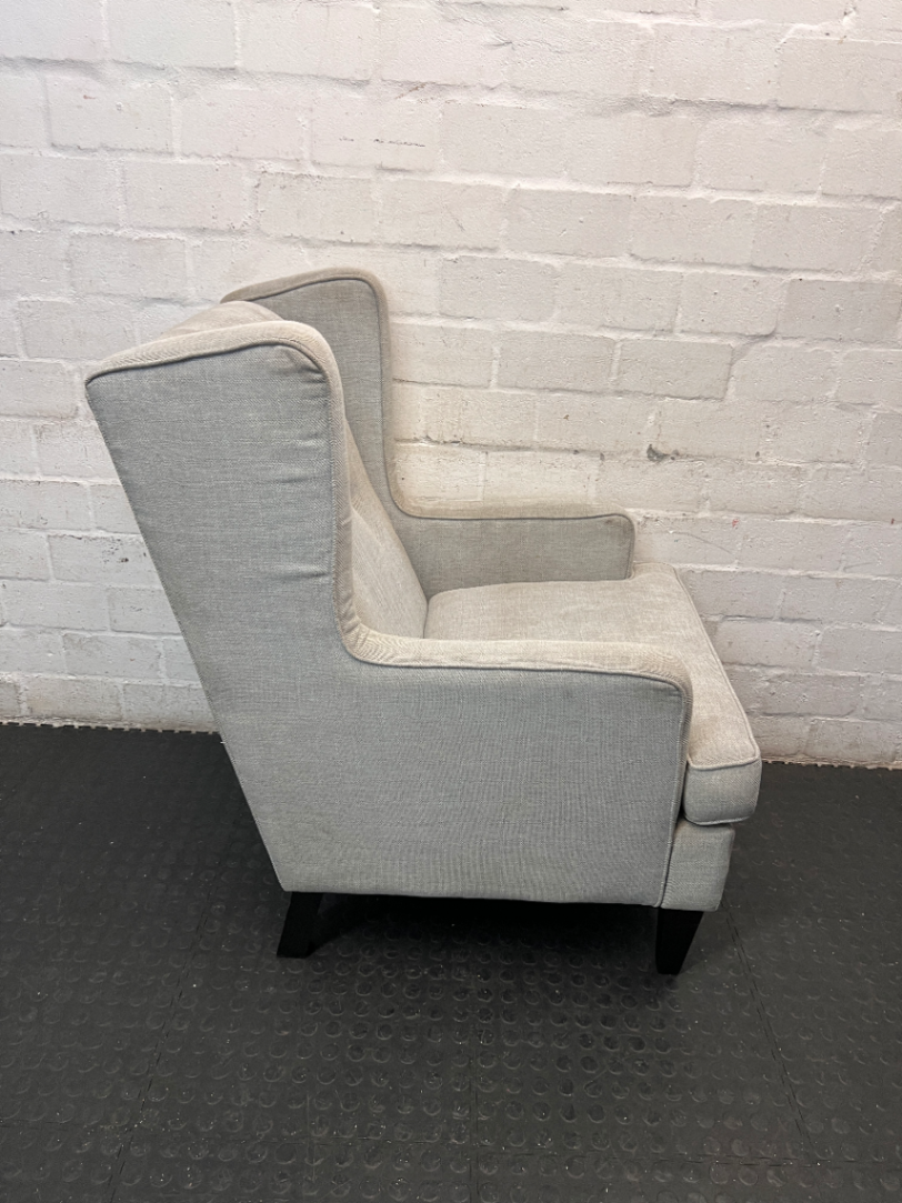 High Back Upholstered Wingchair in Light Grey — Good Working Order