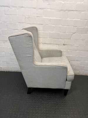 High Back Upholstered Wingchair in Light Grey — Good Working Order