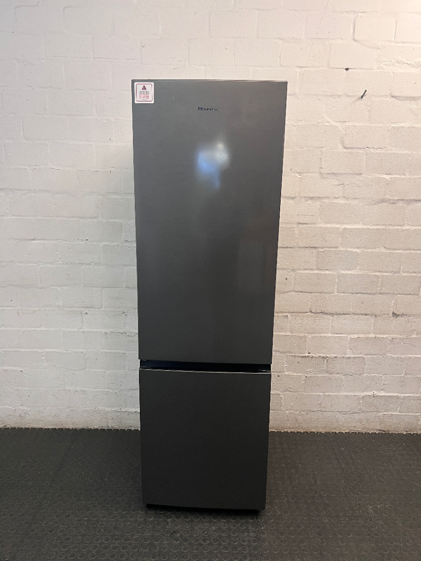 Hisense Metallic Fridge Freezer — Working Well; Fair Exterior Condition