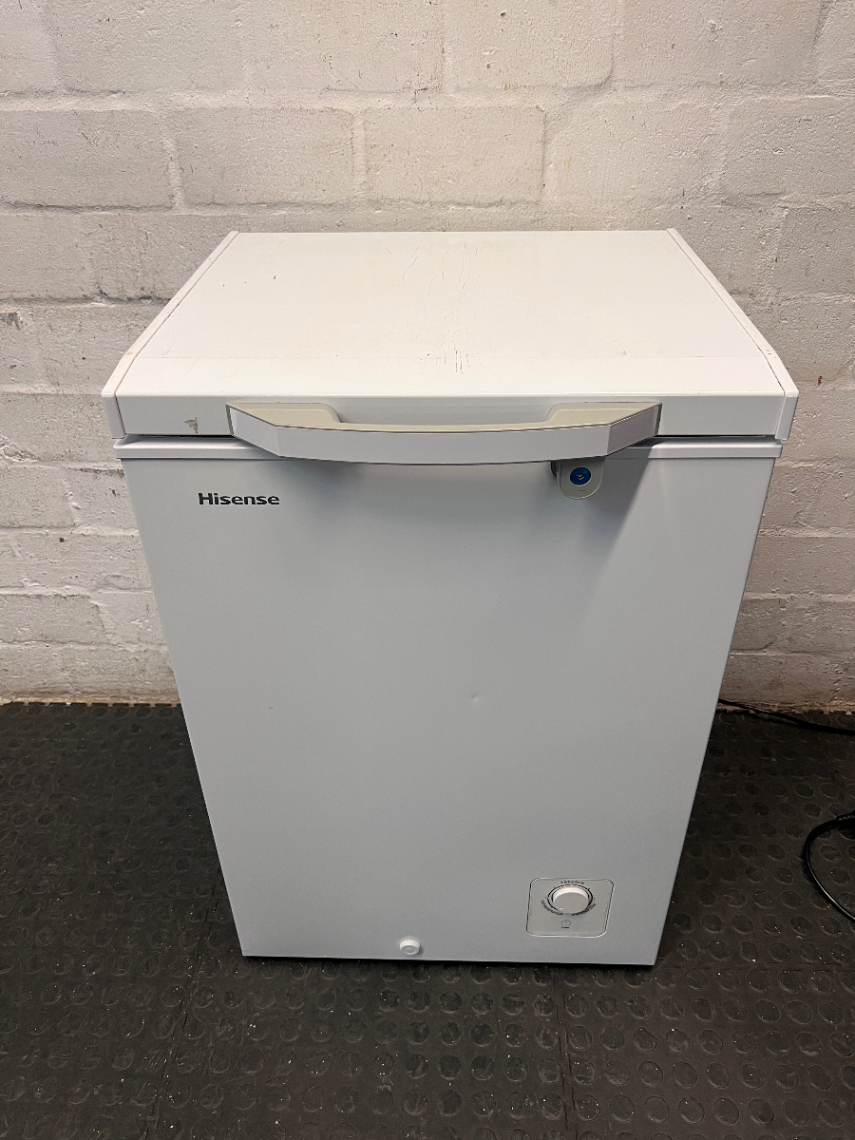 Hisense White Chest Freezer — Working Order with Heavy Exterior Wear