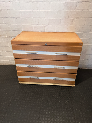 Honey-Toned 3-Drawer Office Organiser with Ribbed Detail - 2ndhandwarehouse.com