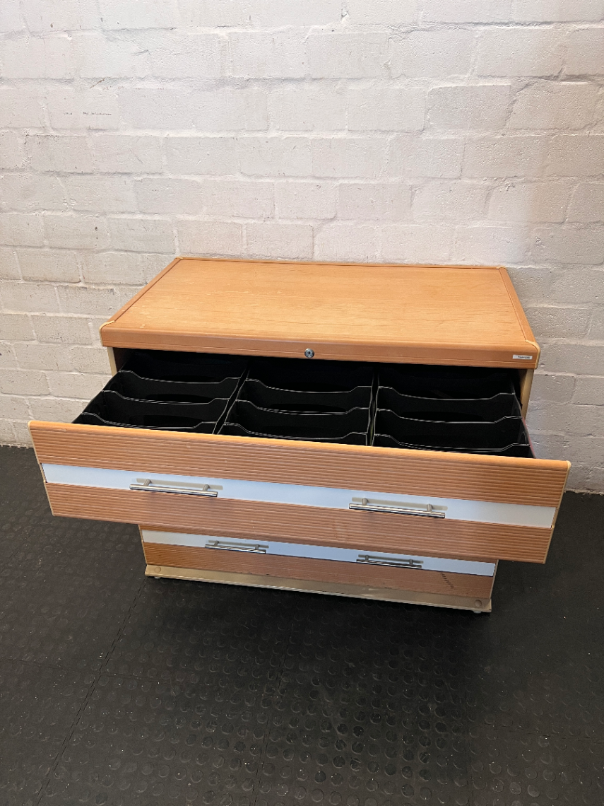 Honey-Toned 3-Drawer Office Organiser with Ribbed Detail - 2ndhandwarehouse.com