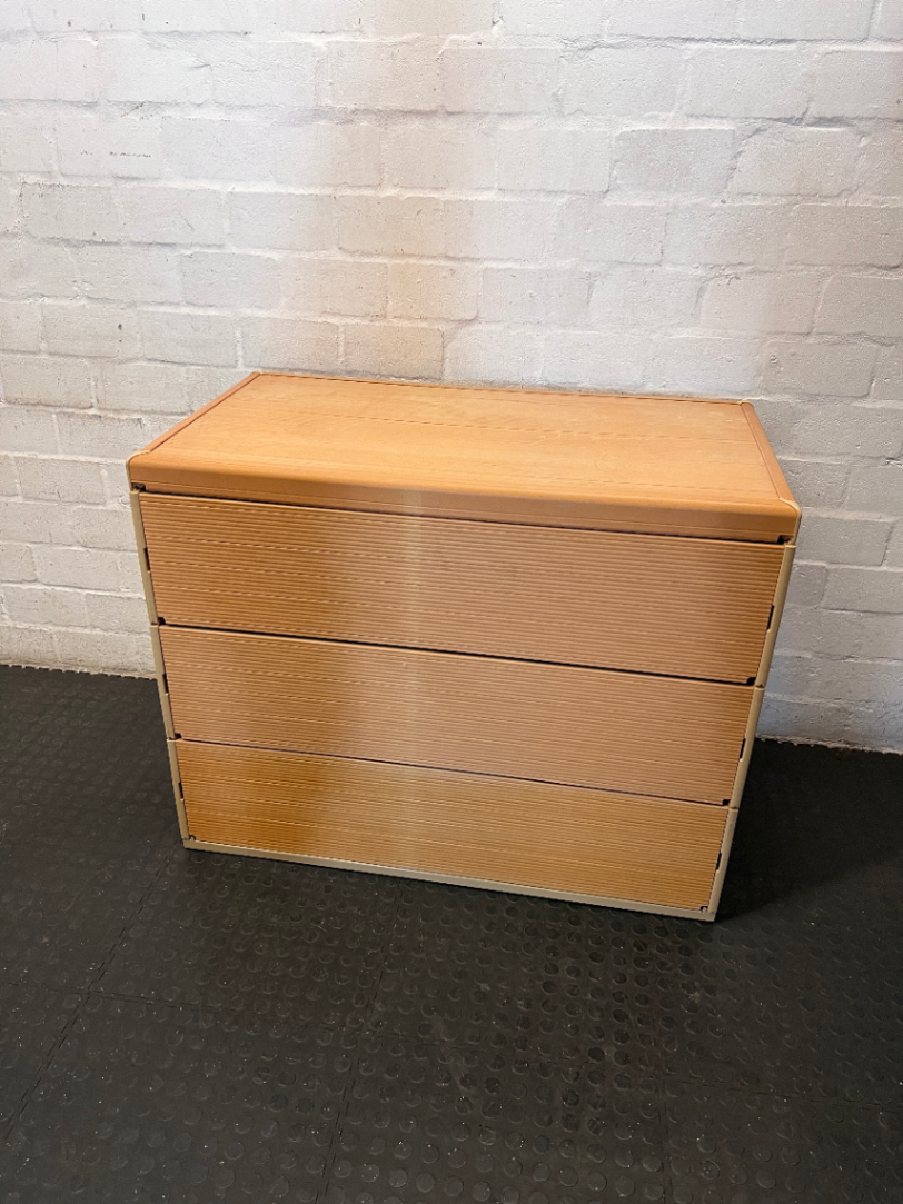 Honey-Toned 3-Drawer Office Organiser with Ribbed Detail - 2ndhandwarehouse.com