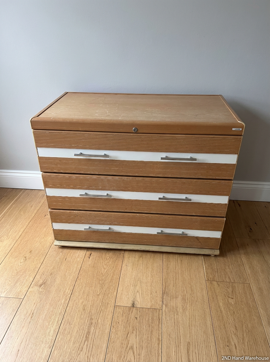 Honey-Toned 3-Drawer Office Organiser with Ribbed Detail - 2ndhandwarehouse.com