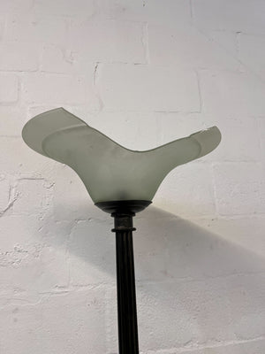 Elegant Black Metal Floor Lamp with Frosted Glass Shade - Shade is cracked - 2ndhandwarehouse.com