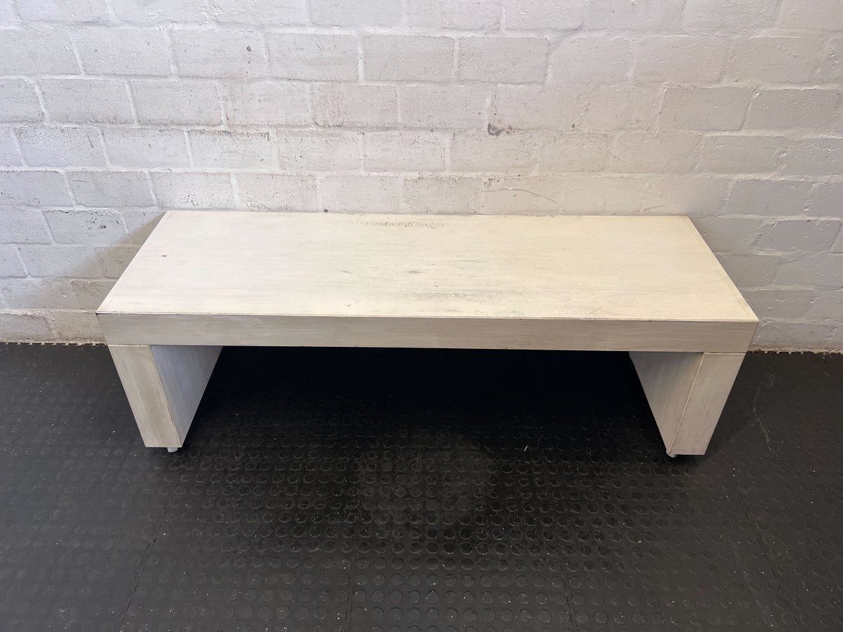 Versatile Whitewashed Wood Console Bench with Casters