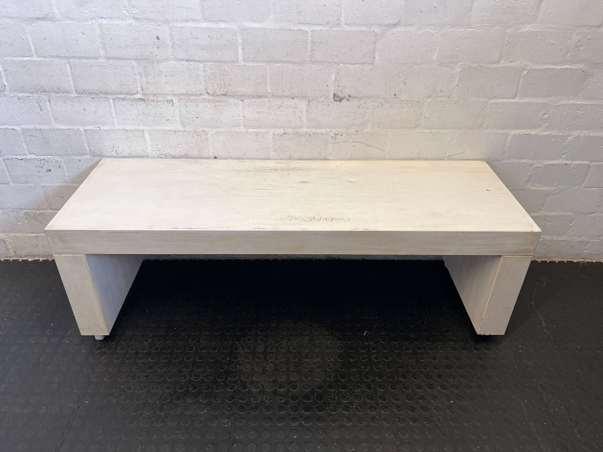 Versatile Whitewashed Wood Console Bench with Casters