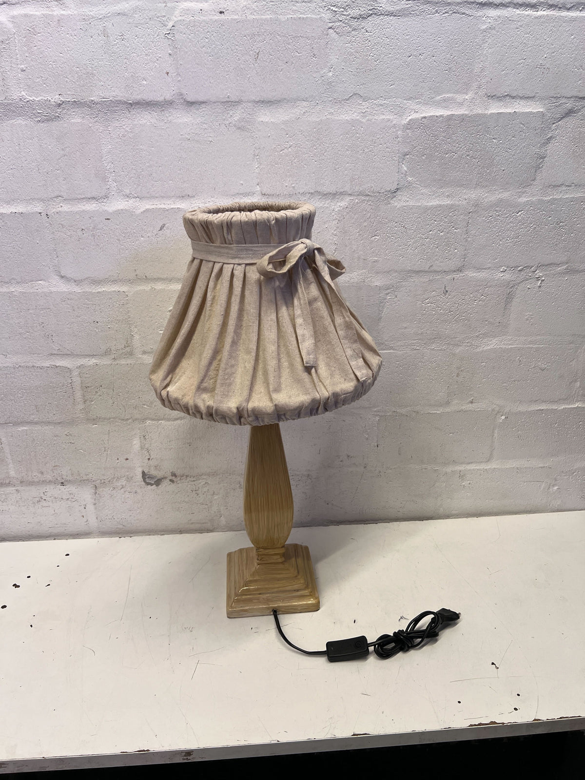Charming Ruffled Fabric Table Lamp with Wooden Base ✨