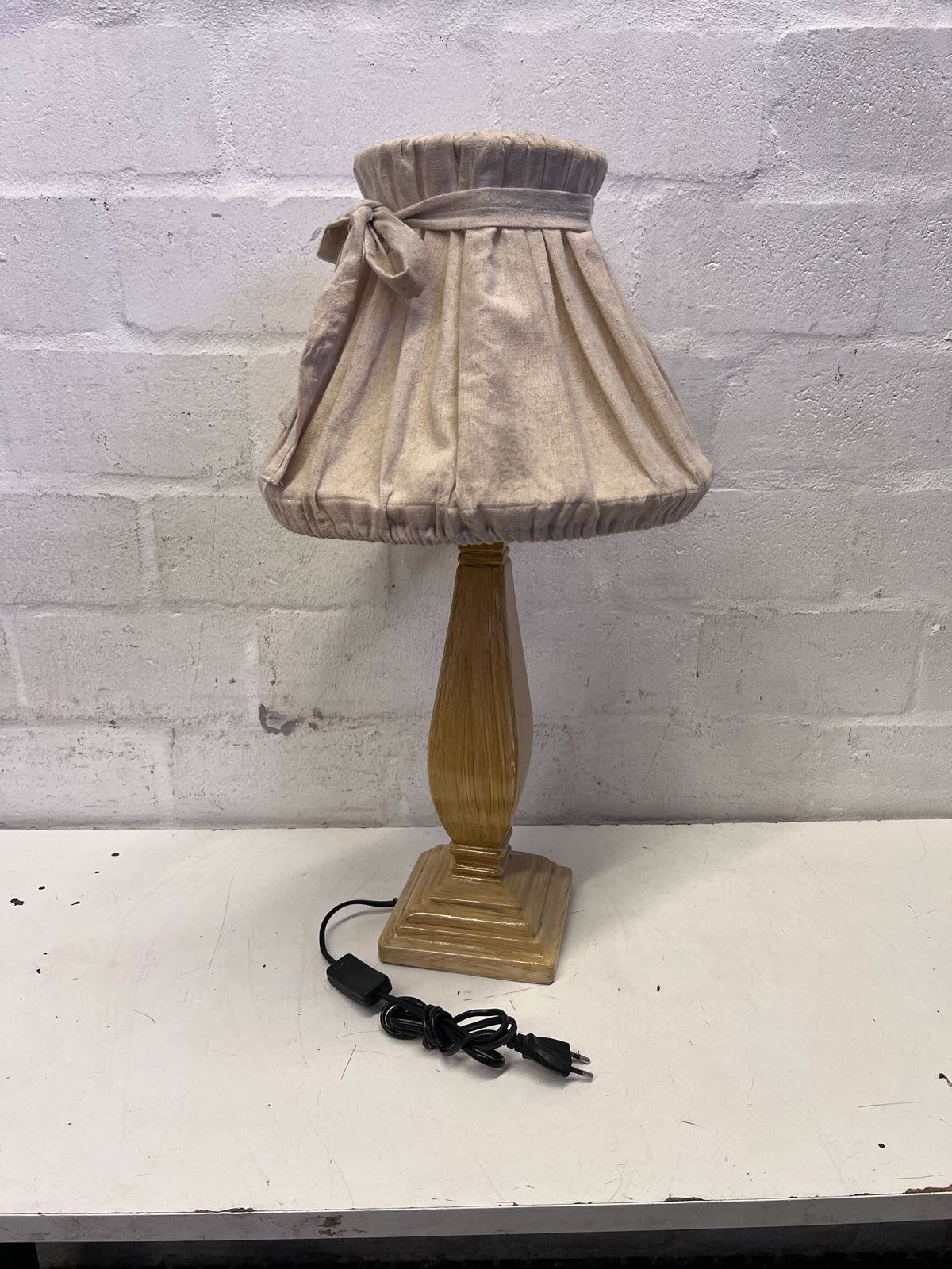 Charming Ruffled Fabric Table Lamp with Wooden Base ✨