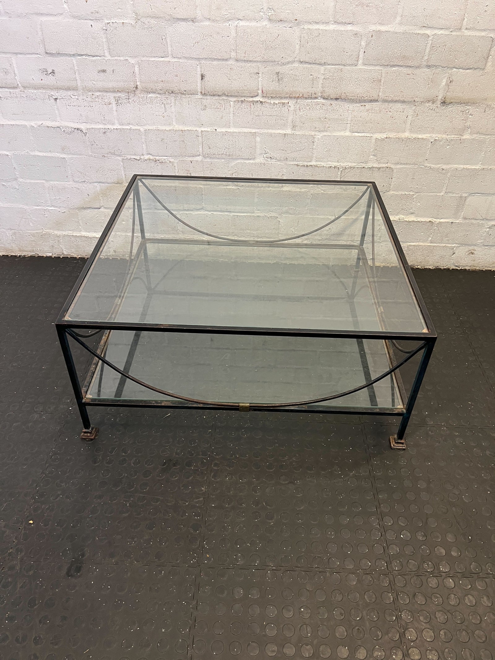 Elegant Glass-Top Coffee Table with Black Metal Frame