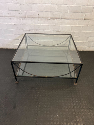 Elegant Glass-Top Coffee Table with Black Metal Frame