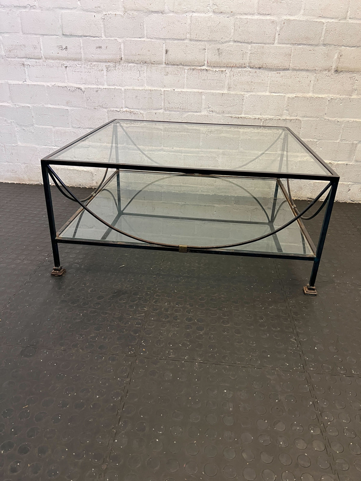 Elegant Glass-Top Coffee Table with Black Metal Frame