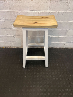 Rustic Wooden Bar Stool with White Legs – Unique Vintage Charm