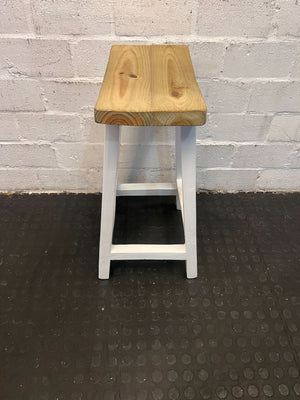 Rustic Wooden Bar Stool with White Legs – Unique Vintage Charm