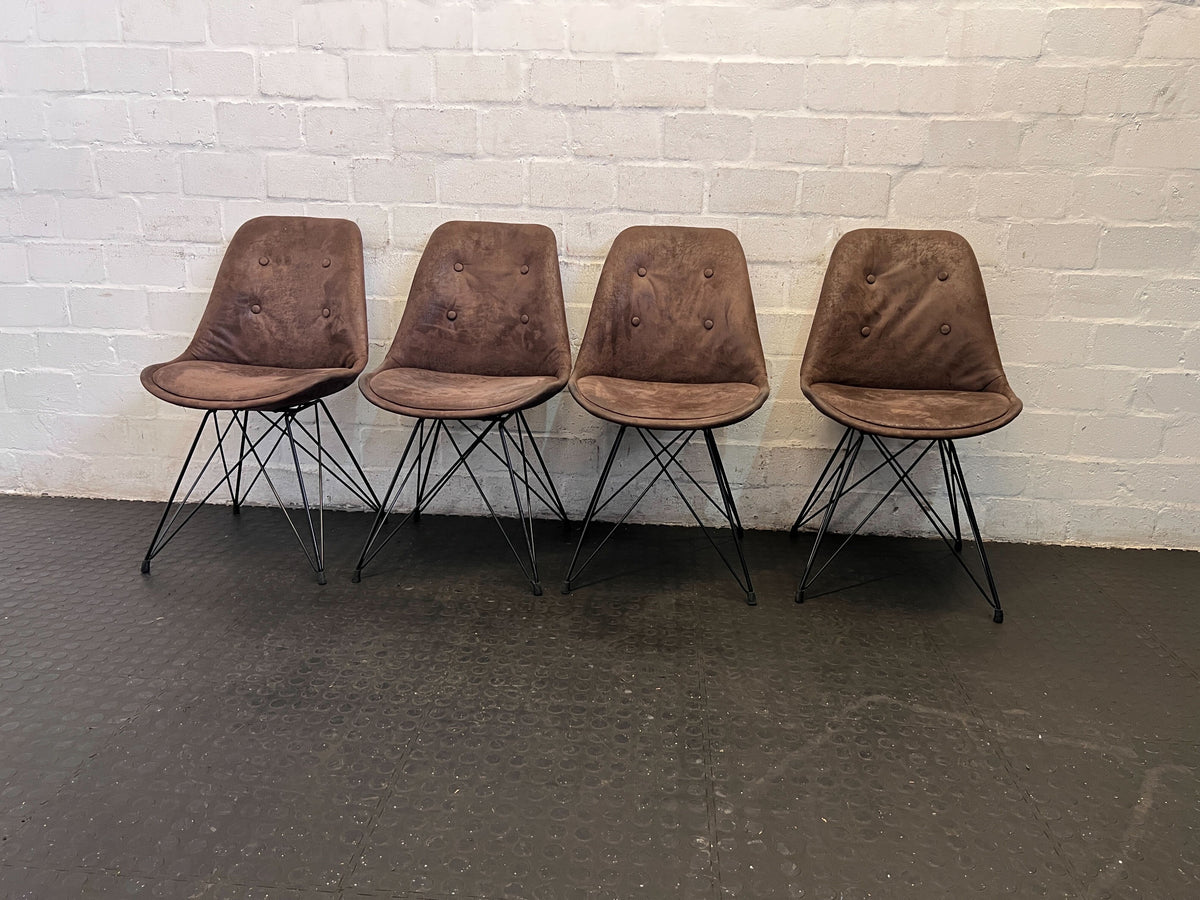 Stylish Brown Upholstered Dining Chair with Metal Legs - Minor Wear - 2ndhandwarehouse.com