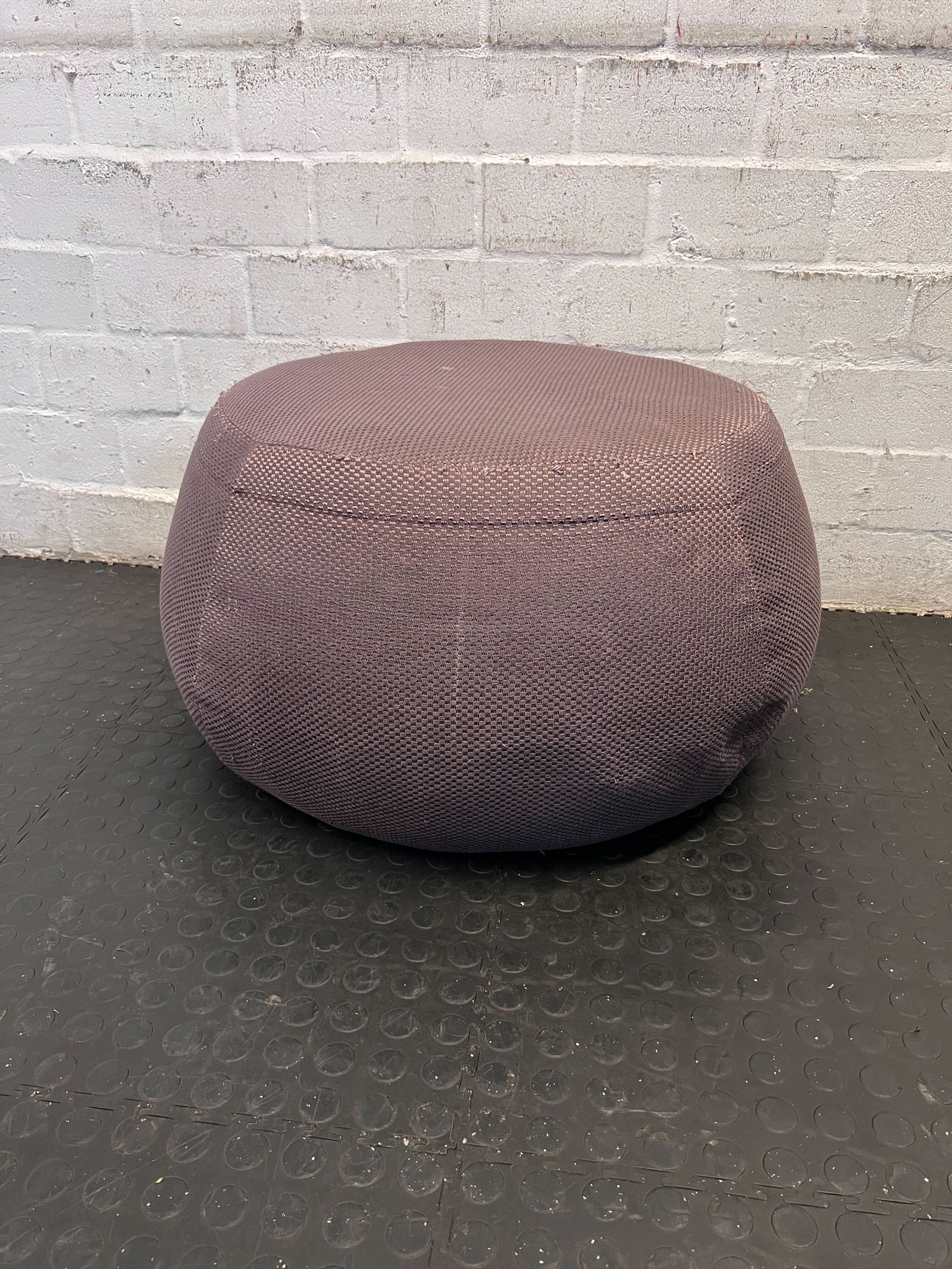 Cozy Round Grey Fabric Pouf Small- Minor Wear, Versatile Accent Piece - PRICE DROP