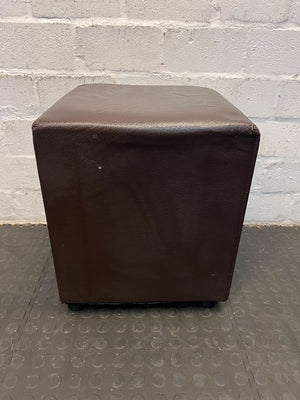 Brown Faux Leather Square Ottoman - Stylish & Versatile Seating