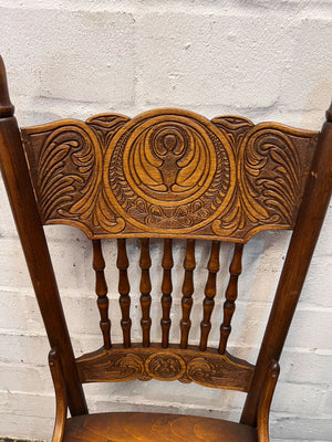 Vintage Carved Wooden Chair with Woven Seat - Character Piece