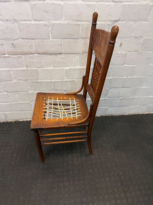 Vintage Carved Wooden Chair with Woven Seat - Character Piece